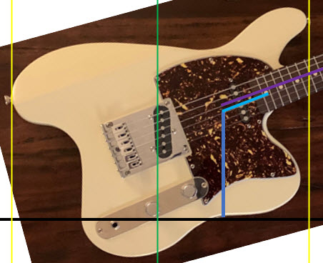 Wave T guitar showing the ergonomic measurements while standing and playing seated in the folk position