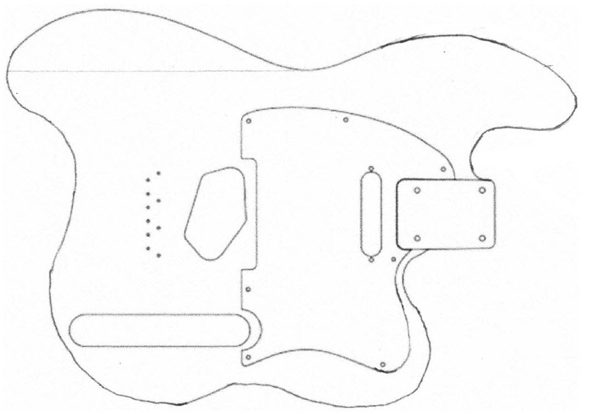 Original sketch of the ergonomic electric guitar body