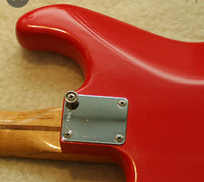 Front strap button attached at the neckplate of Stratocaster style guitar like Mark Knopfler played early in his career